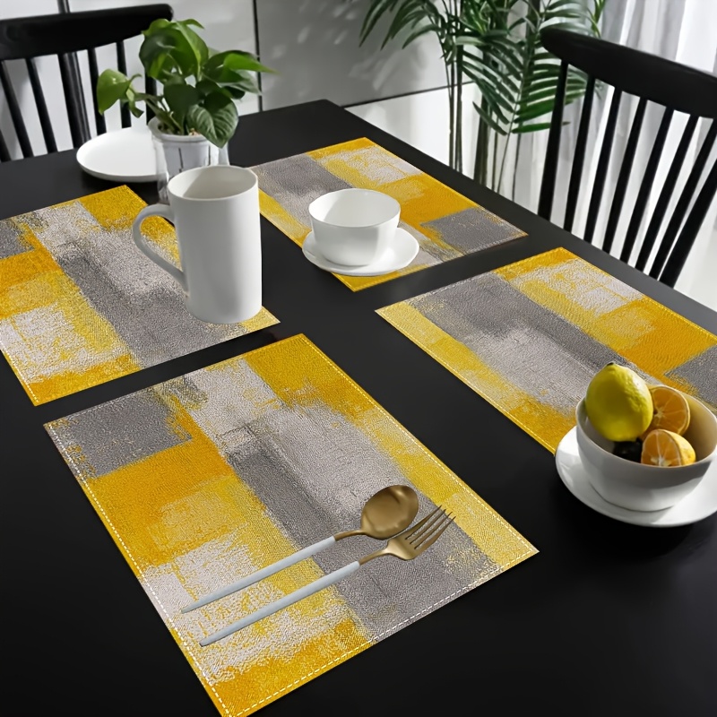 Photography Desk - VIKAMA Yellow Gray Abstract Oil Painting